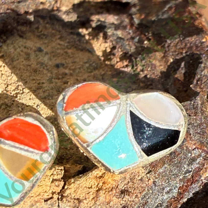 Sterling Silver Zuni Fish Scale Inlay Heart Stud Earrings earrings