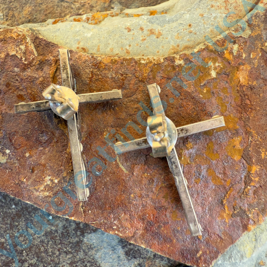 Sterling Silver Zuni Lapis & Opal Needlepoint Turquoise Cross Pierced Post Earrings Earrings