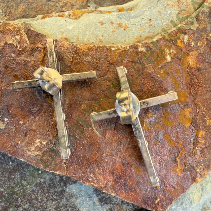 Sterling Silver Zuni Lapis & Opal Needlepoint Turquoise Cross Pierced Post Earrings Earrings