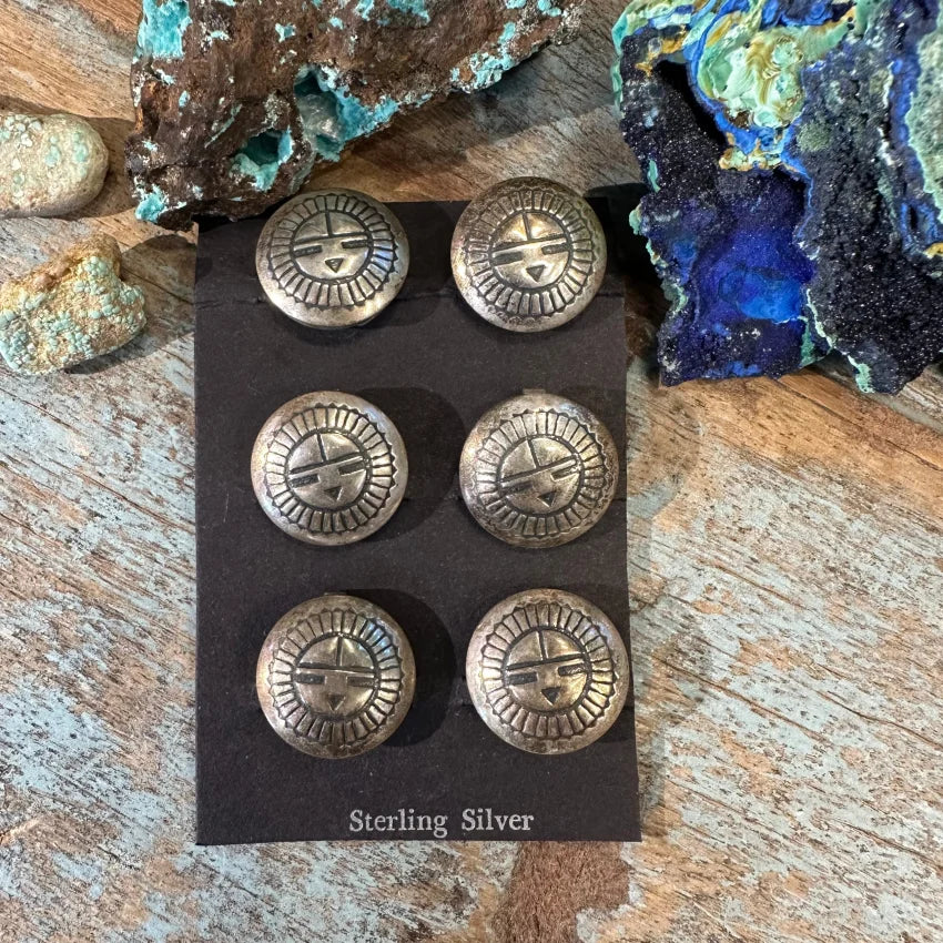 Sterling Silver Zuni Sun God Button Covers Set 6