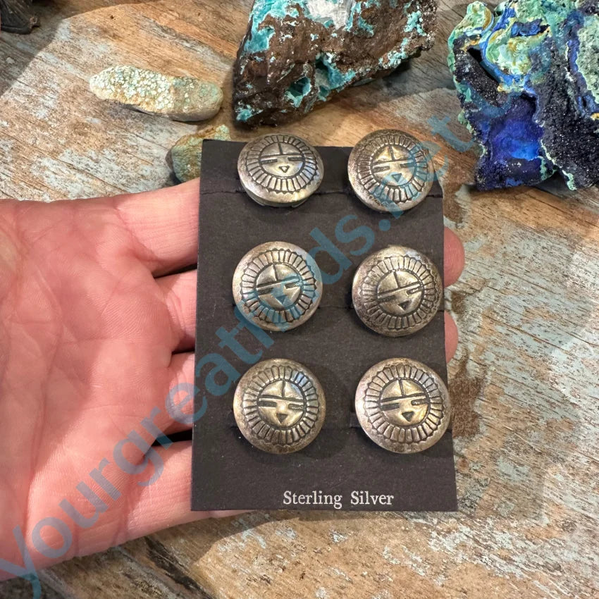 Sterling Silver Zuni Sun God Button Covers Set 6