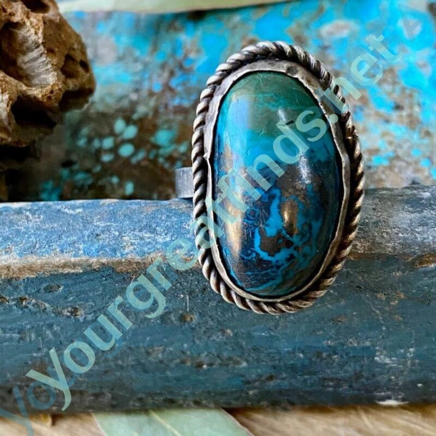 Stunning Chrysocolla in Black Blue and Green in Sterling Silver Size 7 Yourgreatfinds