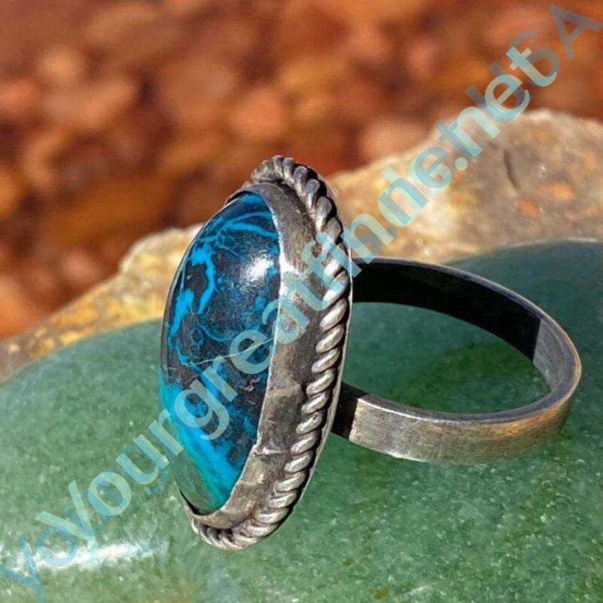 Stunning Chrysocolla in Black Blue and Green in Sterling Silver Size 7 Yourgreatfinds