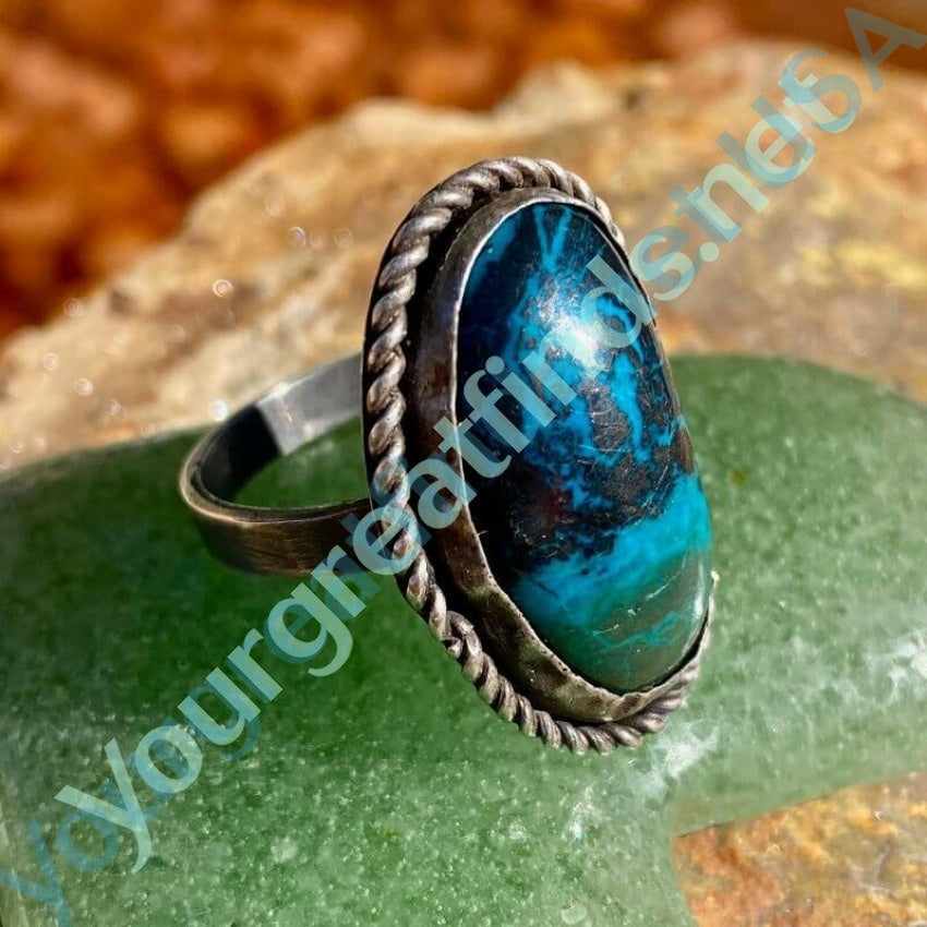 Stunning Chrysocolla in Black Blue and Green in Sterling Silver Size 7 Yourgreatfinds