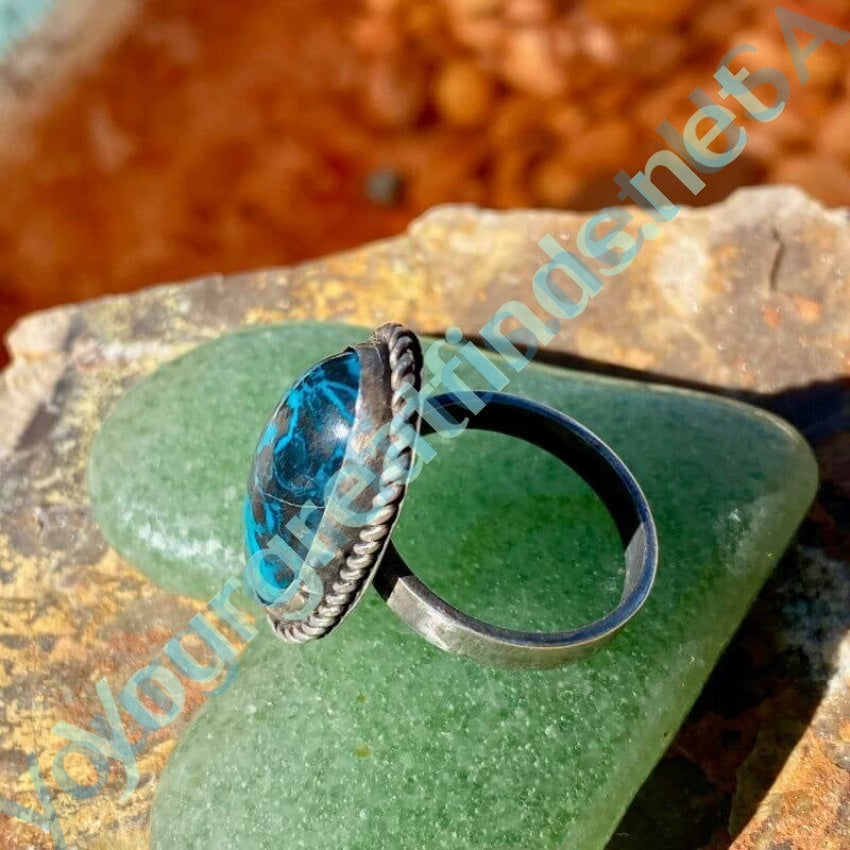 Stunning Chrysocolla in Black Blue and Green in Sterling Silver Size 7 Yourgreatfinds