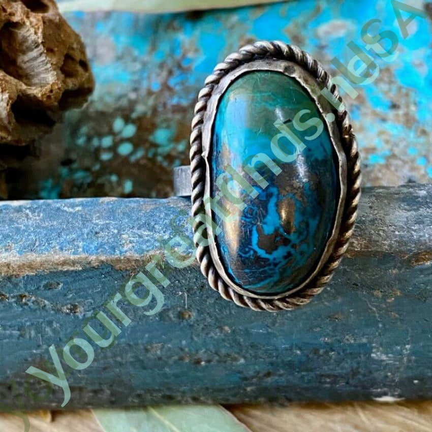 Stunning Chrysocolla in Black Blue and Green in Sterling Silver Size 7 Yourgreatfinds