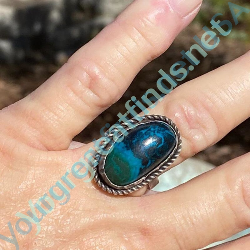 Stunning Chrysocolla in Black Blue and Green in Sterling Silver Size 7 Yourgreatfinds