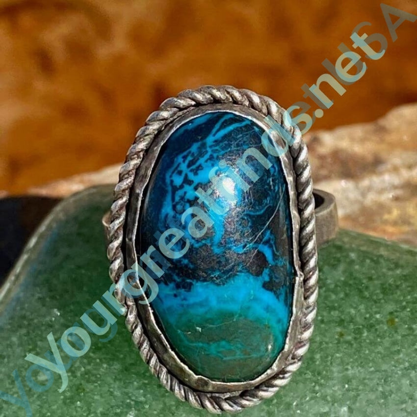 Stunning Chrysocolla in Black Blue and Green in Sterling Silver Size 7 Yourgreatfinds