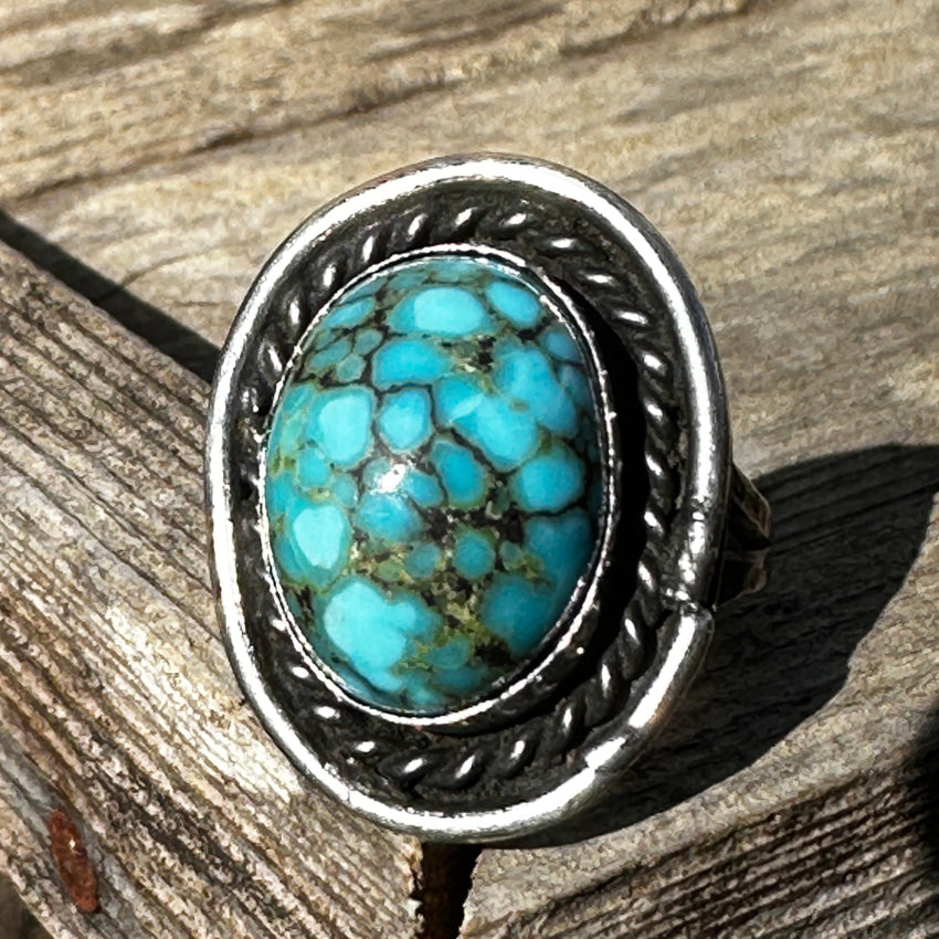 Stunning Spider Web Turquoise Navajo Sterling Silver Ring Size 7 Ring