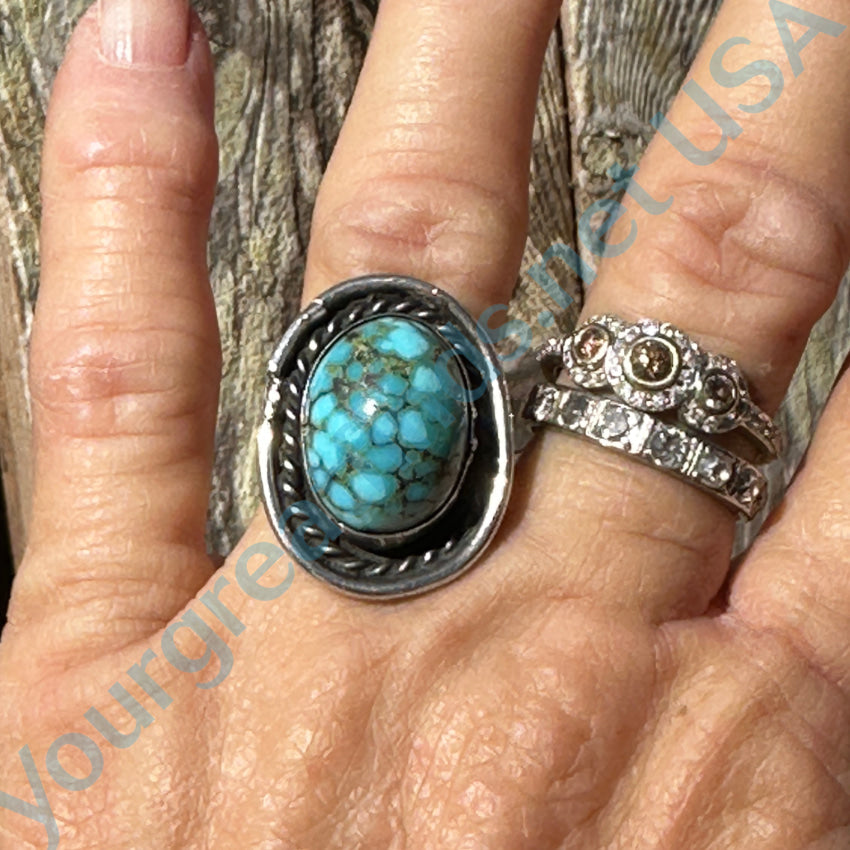 Stunning Spider Web Turquoise Navajo Sterling Silver Ring Size 7 Ring