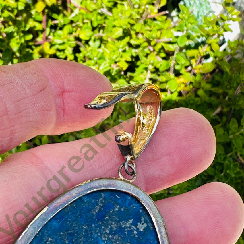 Tarnished Sterling Silver Large Lapis Lazuli Enhancer Pendant Pendant