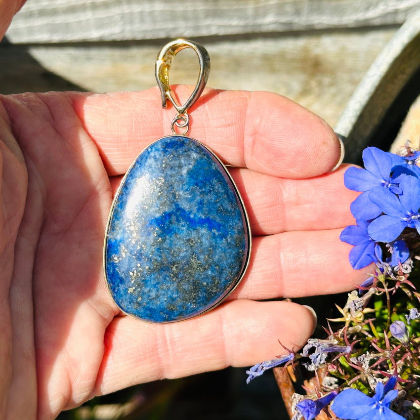 Tarnished Sterling Silver Large Lapis Lazuli Enhancer Pendant Pendant