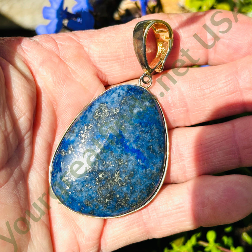 Tarnished Sterling Silver Large Lapis Lazuli Enhancer Pendant Pendant