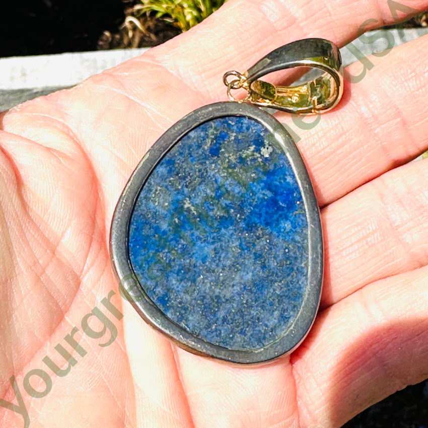 Tarnished Sterling Silver Large Lapis Lazuli Enhancer Pendant Pendant