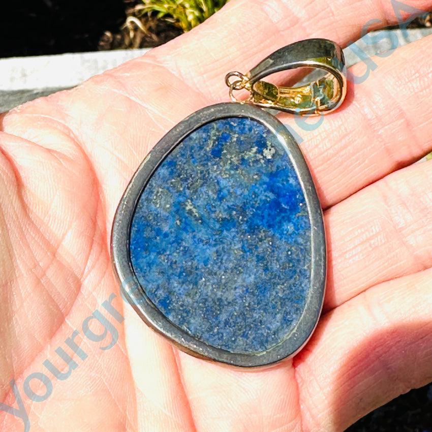 Tarnished Sterling Silver Large Lapis Lazuli Enhancer Pendant Pendant