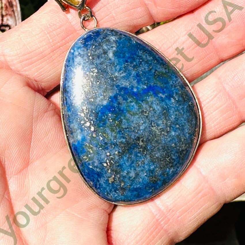 Tarnished Sterling Silver Large Lapis Lazuli Enhancer Pendant Pendant