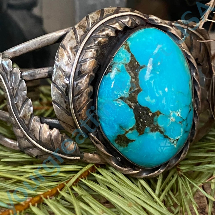 Three Feather Turquoise Sterling Silver Cuff Bracelet