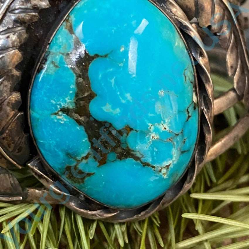 Three Feather Turquoise Sterling Silver Cuff Bracelet