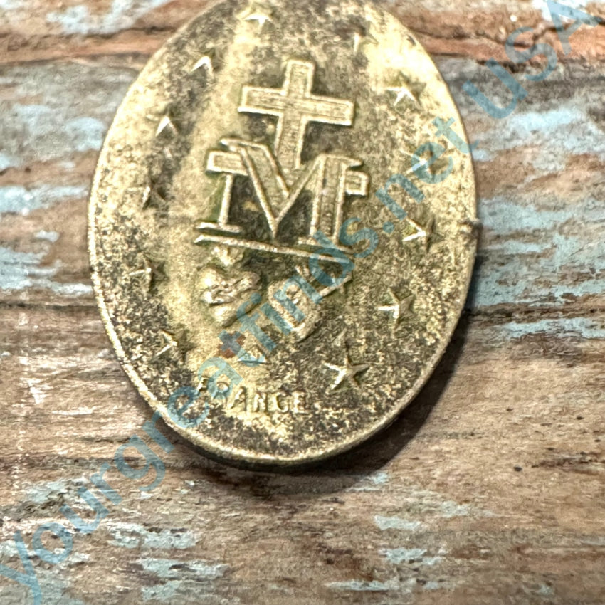 Time Worn French Vintage Brass Miraculous Mary Pendant
