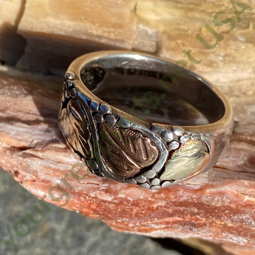 Time Worn Smooth Sterling Silver Tricolored 12K Gold Ring 9