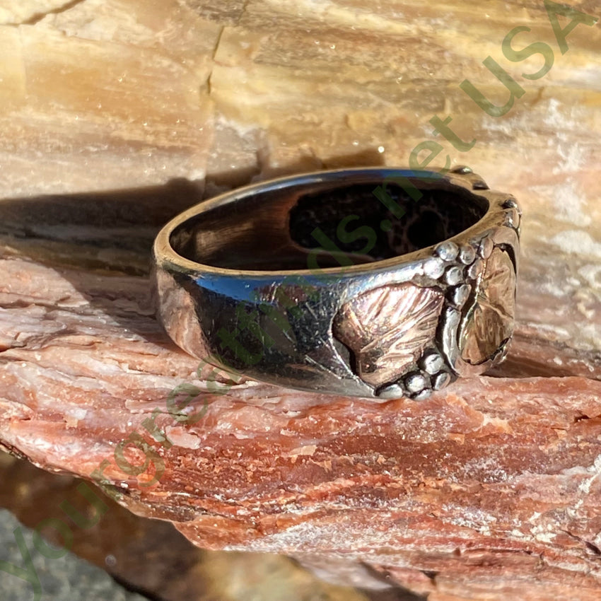 Time Worn Smooth Sterling Silver Tricolored 12K Gold Ring 9