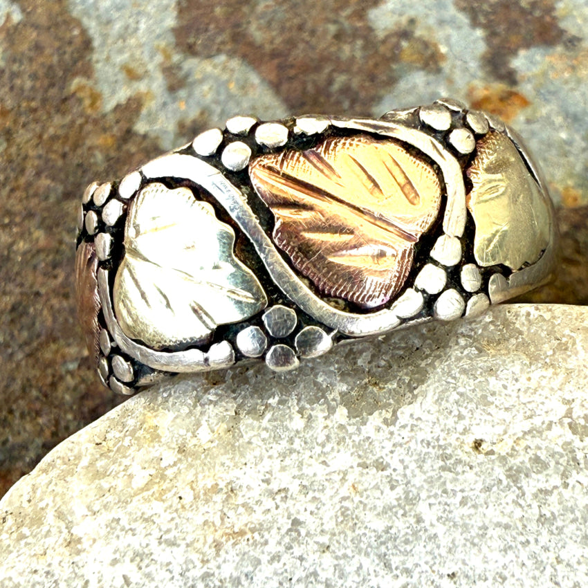 Time Worn Smooth Sterling Silver Tricolored 12K Gold Ring 9