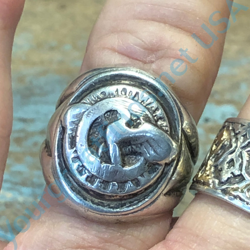 Time Worn Smooth Sterling Silver World War Ii Veteran Ring Size 8 1/4
