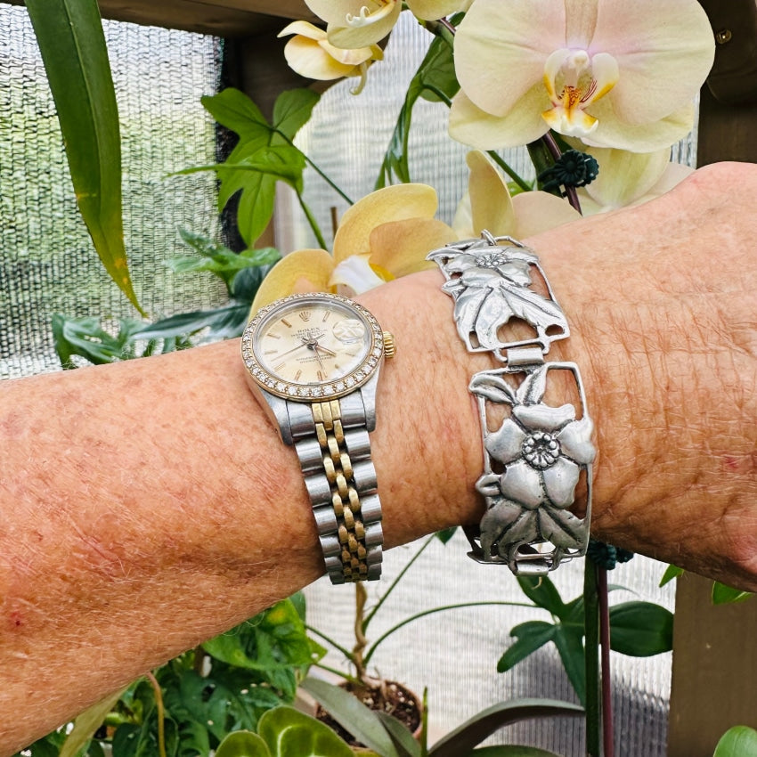 Time Worn Sterling Silver Floral Panel Bracelet