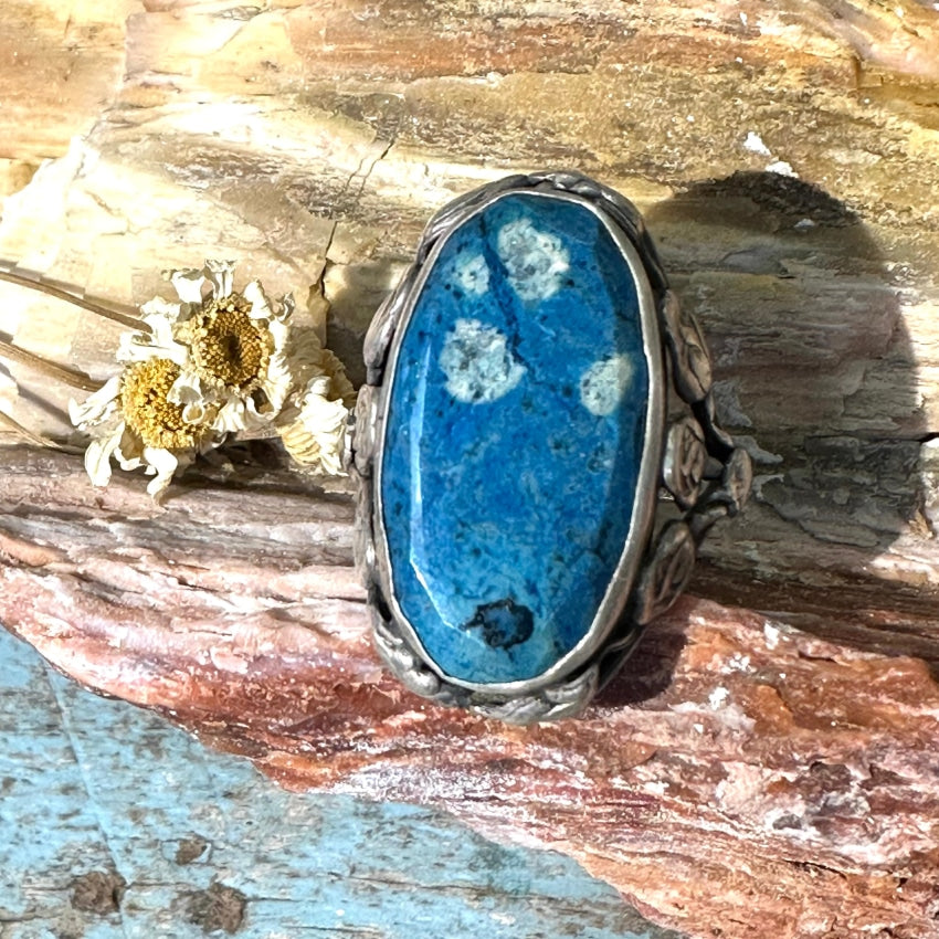 Time Worn Sterling Silver Ring Denim Blue Stone 6.5