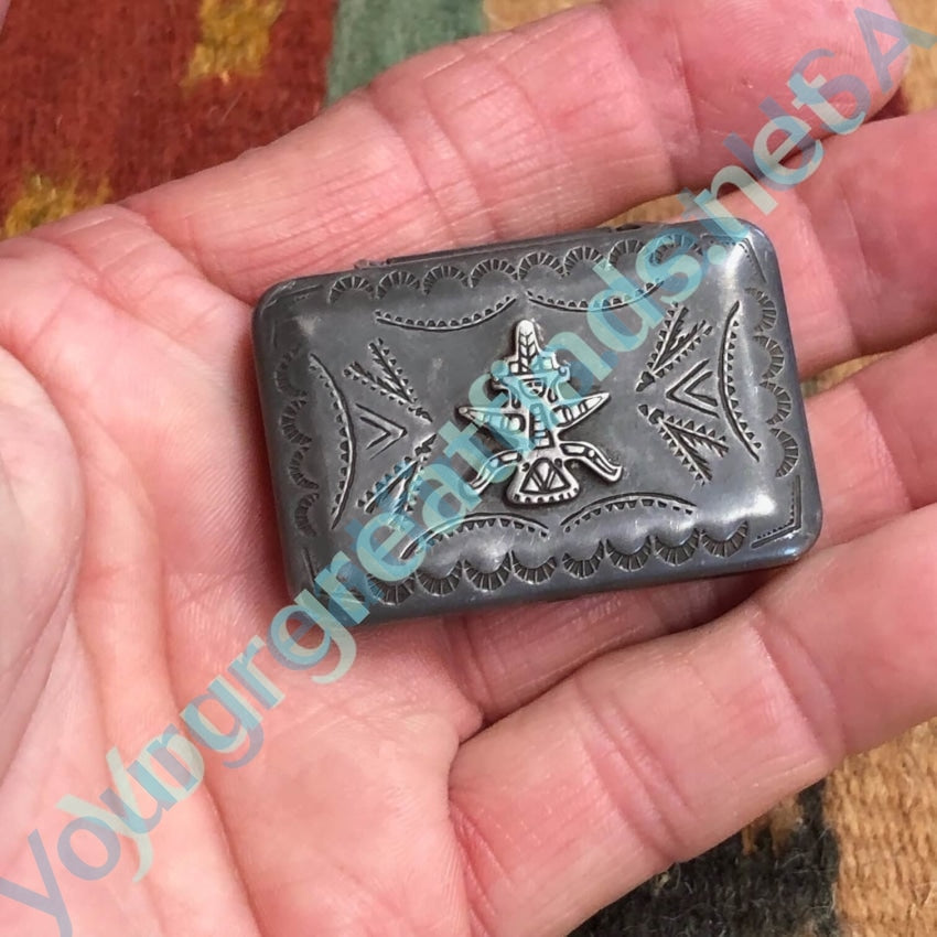 Time Worn Vintage Navajo Stamped Knifewing Sterling Silver Pillbox Yourgreatfinds