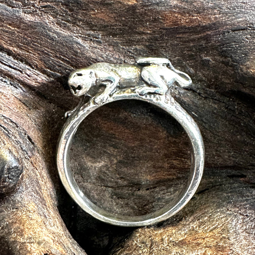 Time Worn Vintage Sterling Silver Big Cat Ring Size 9