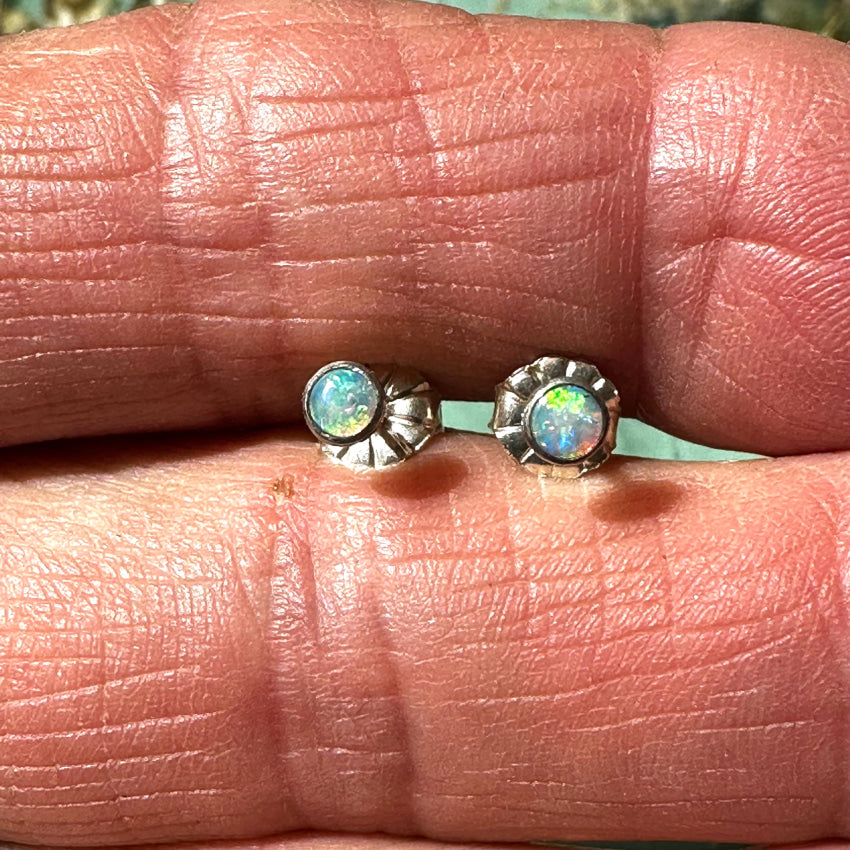 Tiniest Sterling Silver Australian Opal Stud Pierced Post Earrings