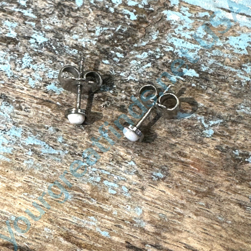 Tiniest Sterling Silver &amp; White Opal Pierced Stud Earrings