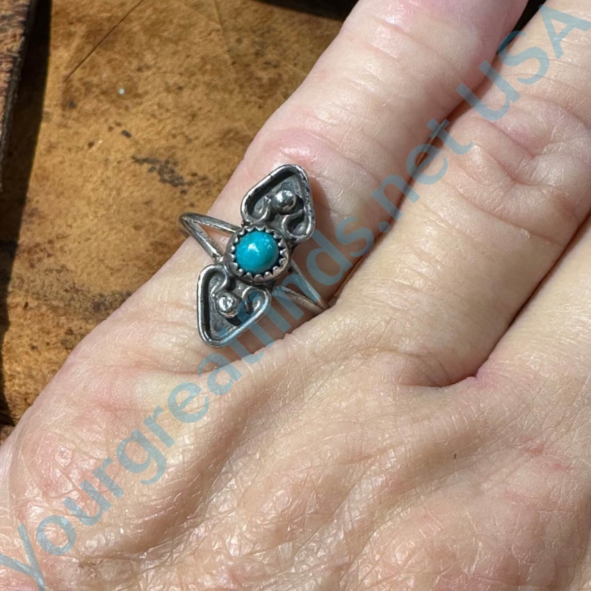 Tiny Navajo Sterling Silver Heart Ring Turquoise 6.5