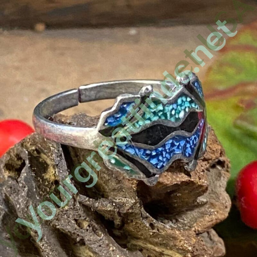 Tiny Sterling Chip Mosaic Inlay Ring Taxco, Mexico Yourgreatfinds