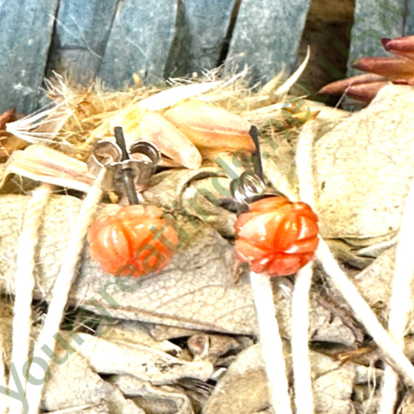 Tiny Sterling Silver Carved Coral Rose Stud Pierced Earrings