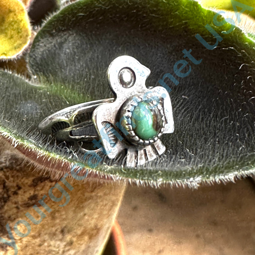 Tiny Sterling Silver Turquoise Navajo Thunderbird Baby Ring Bell Sz 3.25