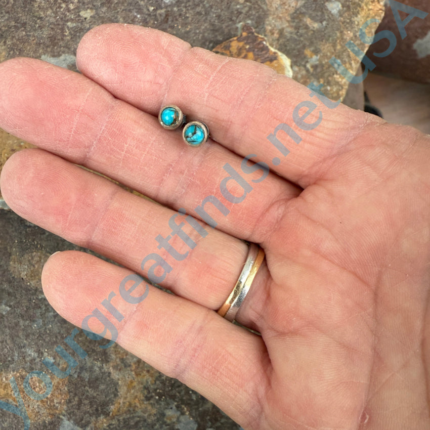 Tiny Sterling Silver & Turquoise Pierced Post Stud Earrings Earrings