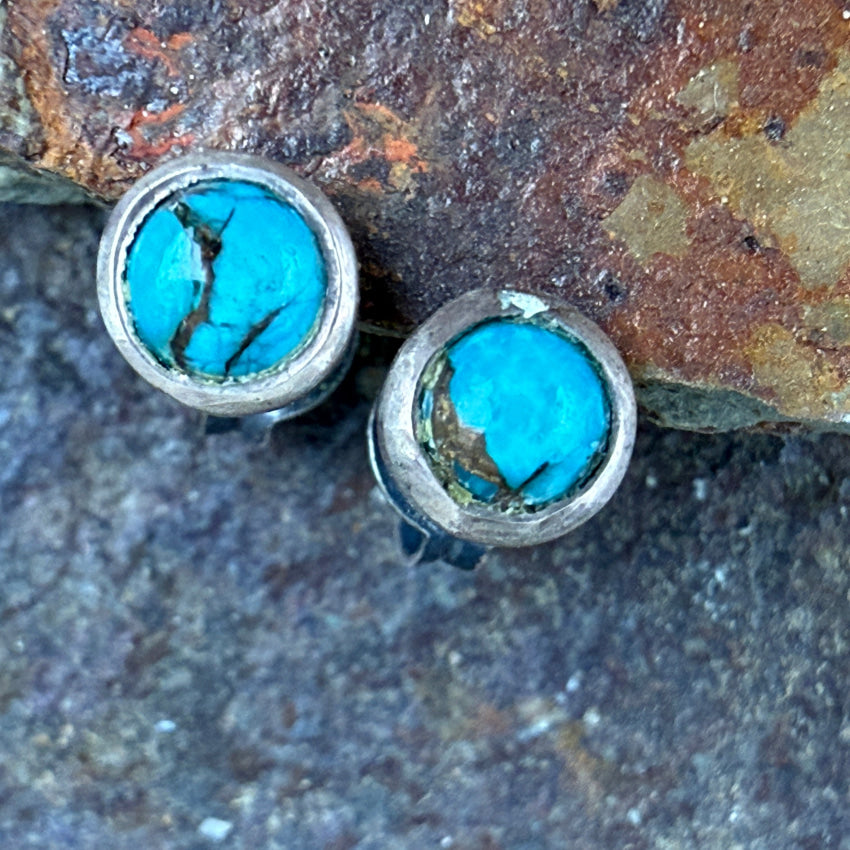 Tiny Sterling Silver & Turquoise Pierced Post Stud Earrings Earrings