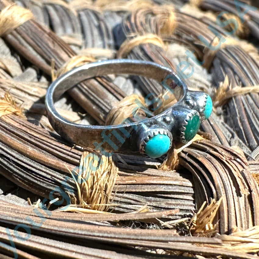 Tiny Sterling Silver Turquoise Row Ring Size 4