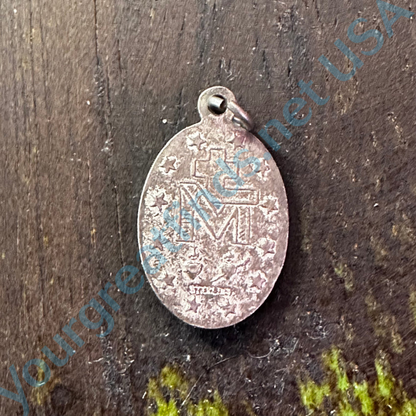 Tiny Vintage Sterling Silver Blue Guilloche Enamel Sacred Mother Pendant Pendant