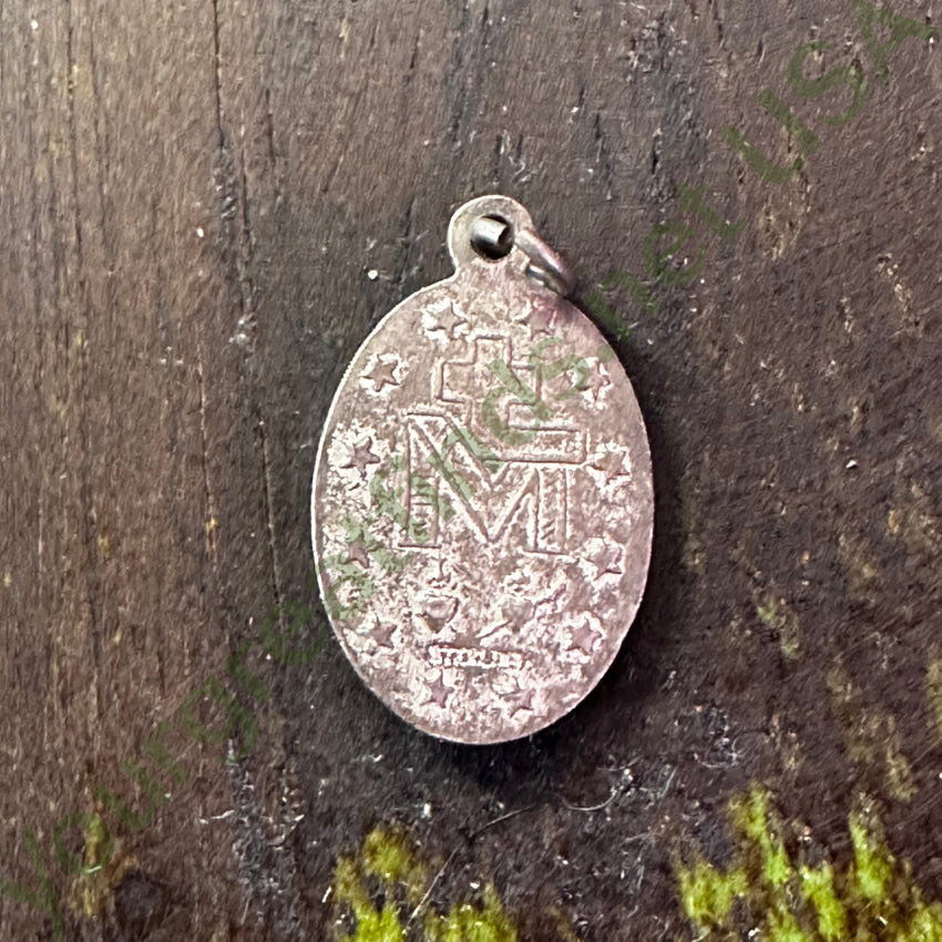 Tiny Vintage Sterling Silver Blue Guilloche Enamel Sacred Mother Pendant Pendant