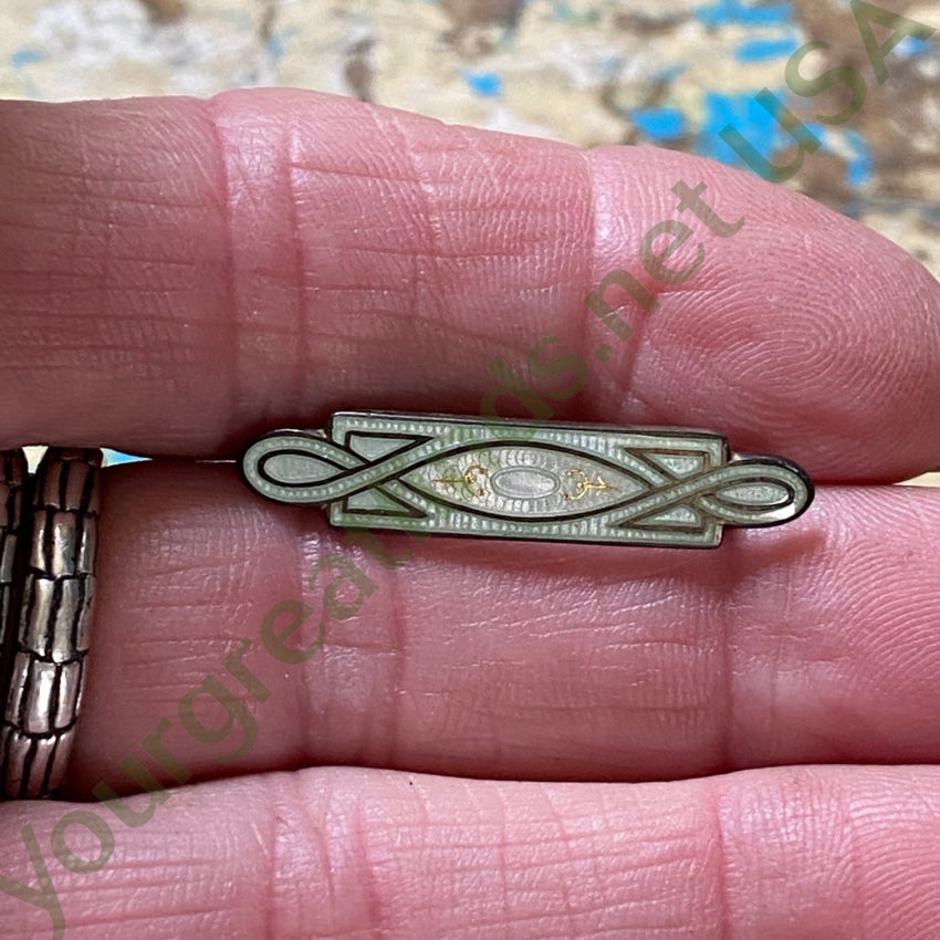 Tiny Vintage Sterling Silver Guilloche Enamel Bar Pin