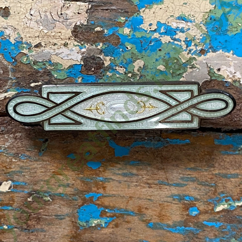 Tiny Vintage Sterling Silver Guilloche Enamel Bar Pin
