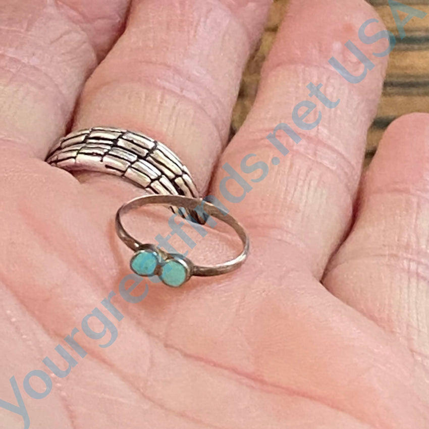 Tiny Zuni Sterling Silver Turquoise Dots Ring Size 3 3/4