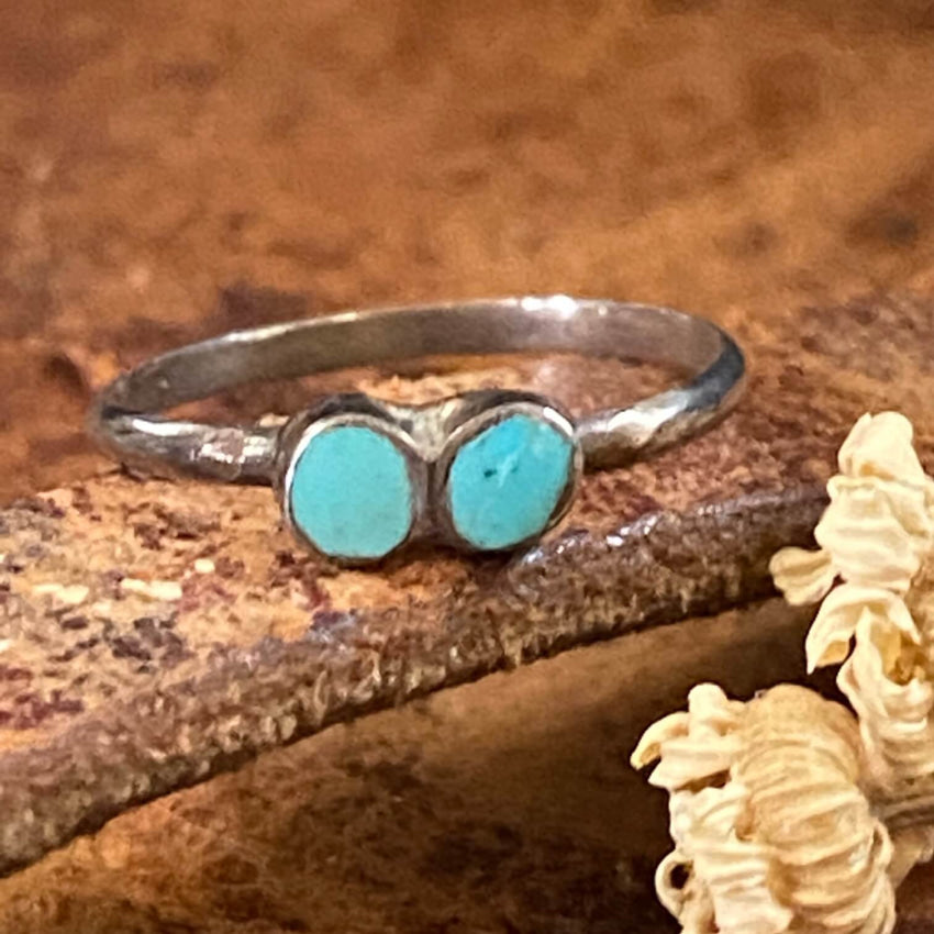Tiny Zuni Sterling Silver Turquoise Dots Ring Size 3 3/4