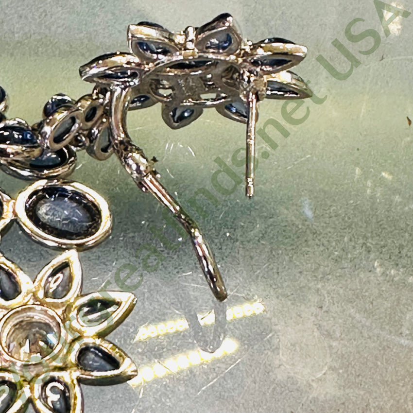 Sterling Silver Cz & Blue Glass Shoulder Duster Pierced Or Clip On Earrings Earrings