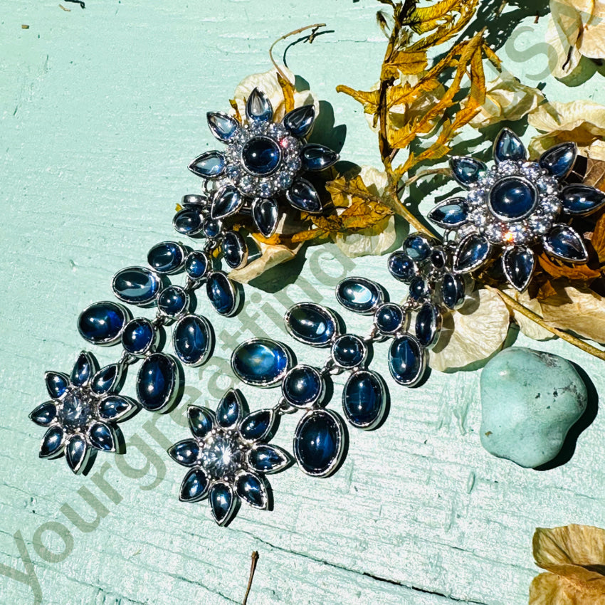 Sterling Silver Cz & Blue Glass Shoulder Duster Pierced Or Clip On Earrings Earrings