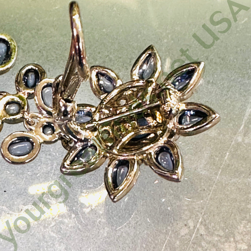 Sterling Silver Cz & Blue Glass Shoulder Duster Pierced Or Clip On Earrings Earrings