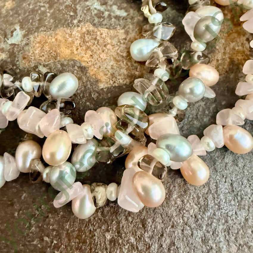 Triple Strand Pearl & Quartz Necklace necklace
